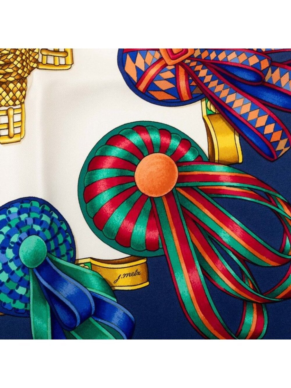 Hermes Carre 90 Les Rubans du Cheval Horse Ribbon Scarf Navy Multicolor Silk - Picture 7 of 8